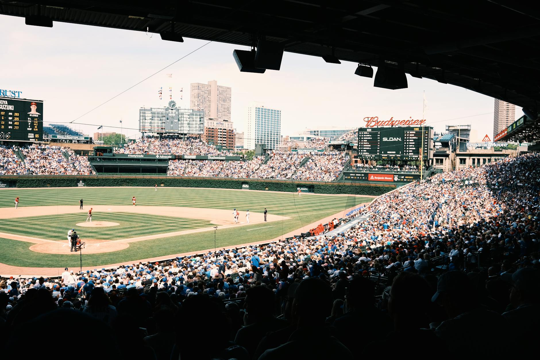 view of the baseball game at the wrigley field in chicago illinois