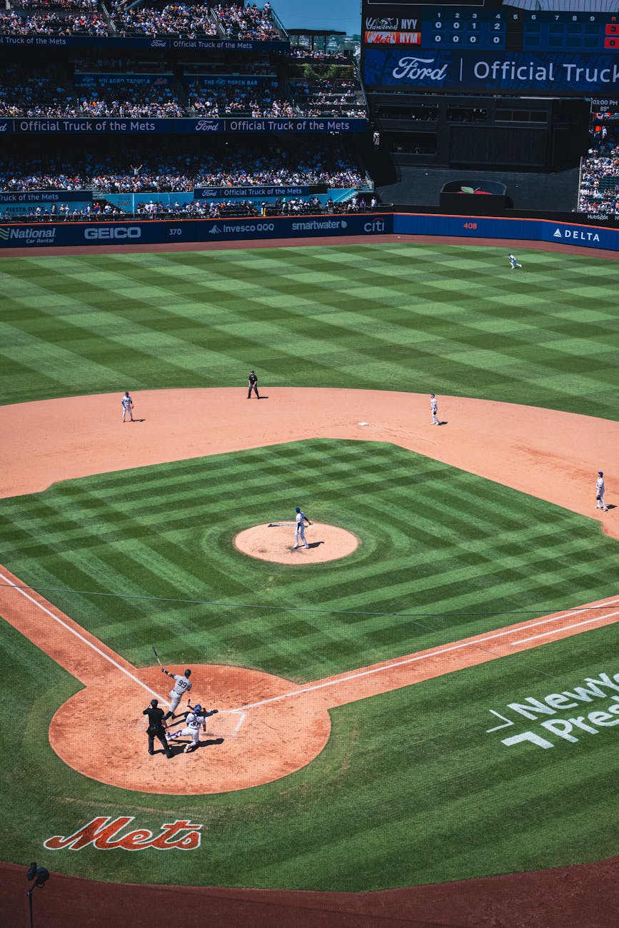 aerial view of baseball game at citi field