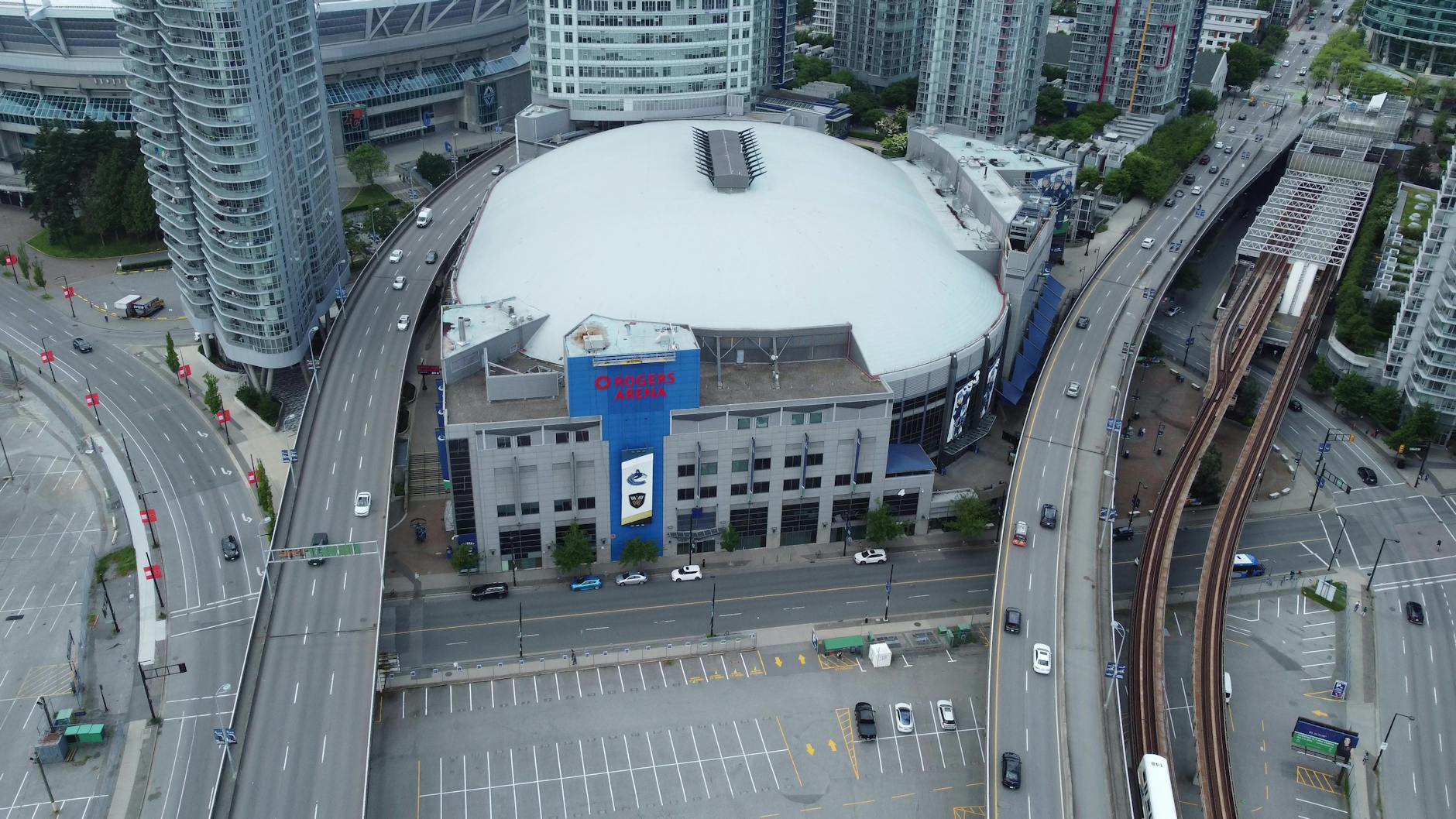 aerial view of rogers arena in vancouver