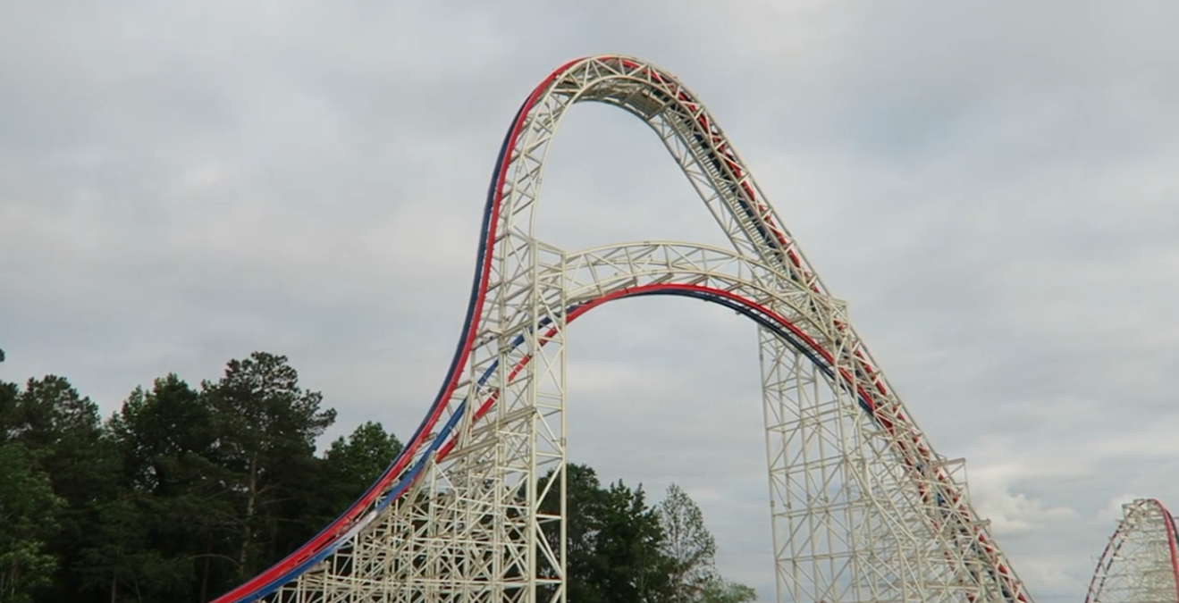 A screenshot of off-ride footage of ArieForce One, credit Canobie Coaster