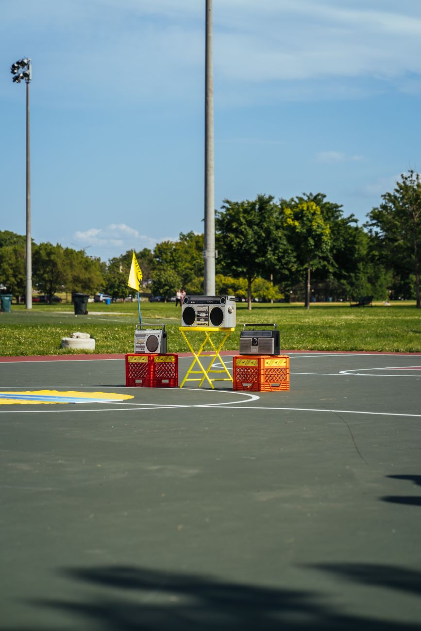 three gray boomboxes