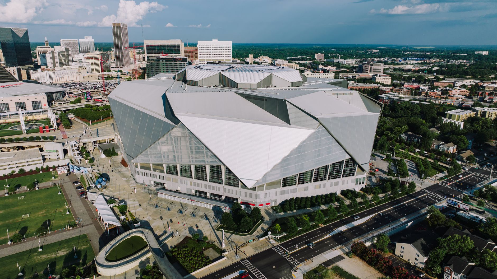 aerial view of mercedes benz stadium in atlanta