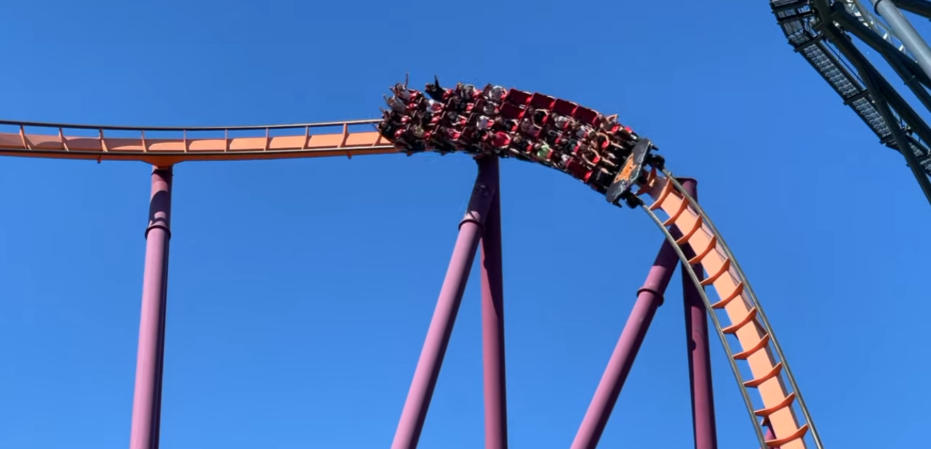 A screenshot of off-ride footage of Raging Bull at Six Flags Great America. Credit: ElToroRyan