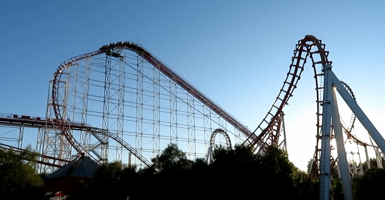 Viper at Six Flags Magic Mountain, taken from off-ride footage. Credit: Airtime Thrills Raw Footage